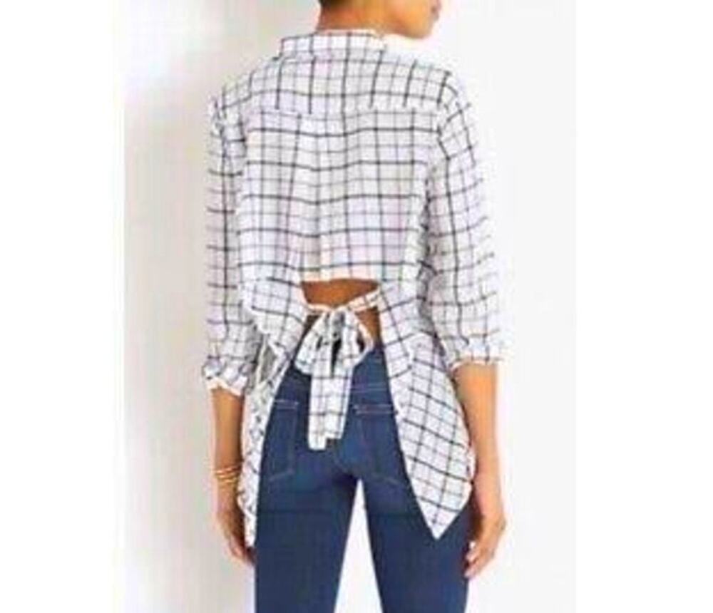 Elizabeth and James Plaid Thatcher Tie-Back Shirt   Size: XS
